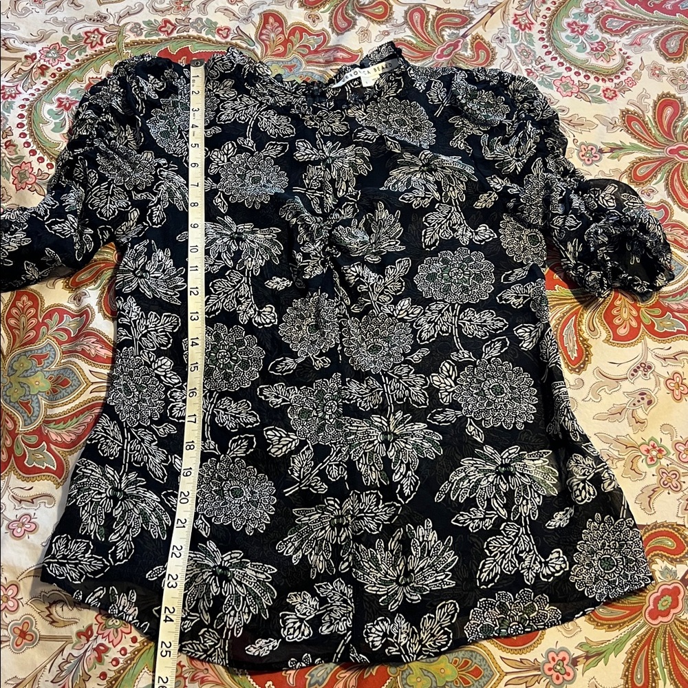 VERONICA BEARD Natuka Floral Print Sheer Ruffle Silk Blouse - Picture 12 of 12